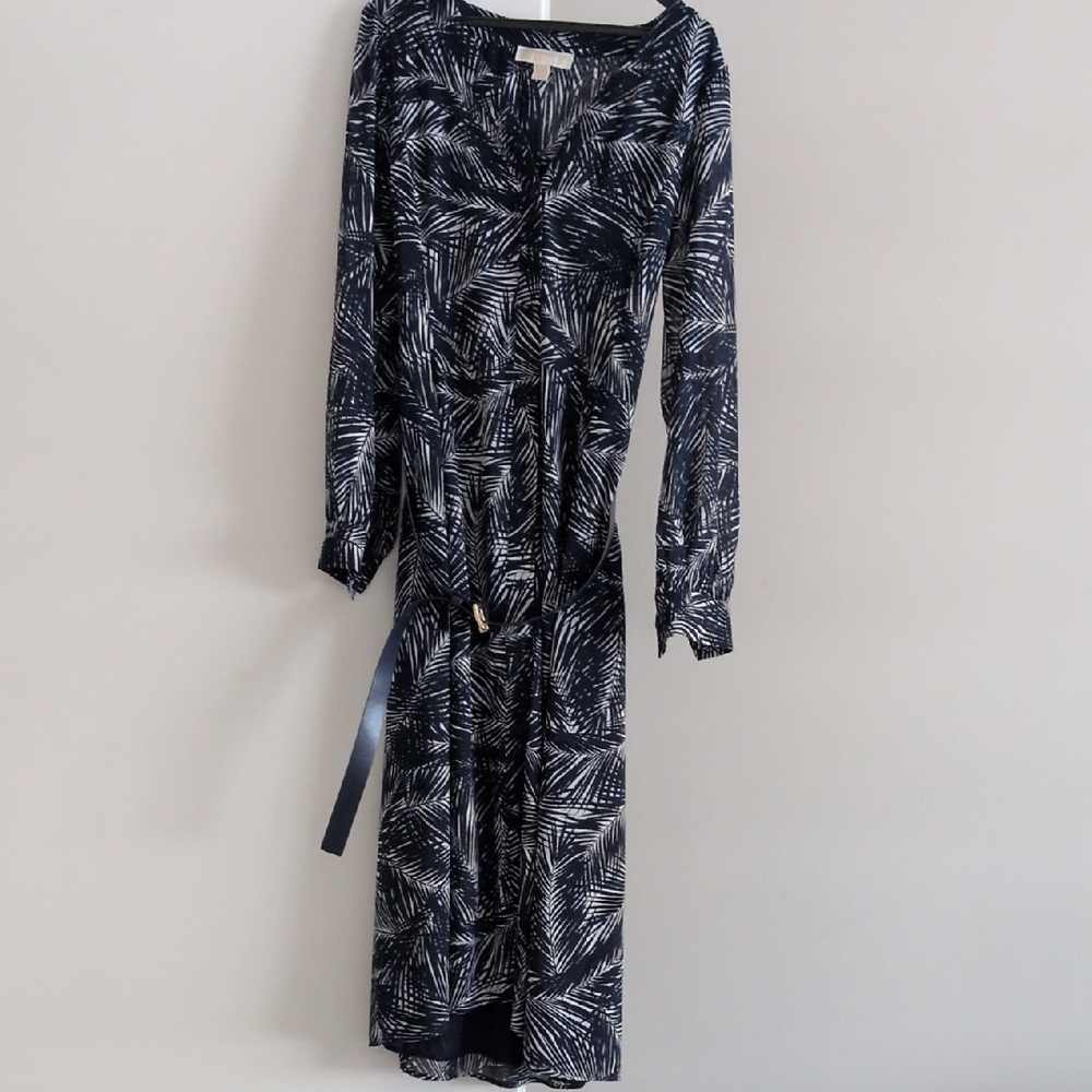 Michael Kors Blue and White Long Sleeve Dress